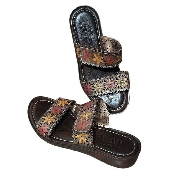 Spring Step L’Artiste Leather Strap Sandals W/ Floral Design, EU 37, US 6.5-7 - Picture 2 of 7